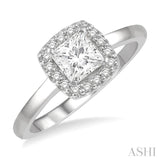 5/8 Ctw Halo Round Cut Diamond Ladies Engagement Ring With 1/2 Ct Princess Cut Center Stone in 14K White Gold