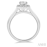 5/8 Ctw Halo Round Cut Diamond Ladies Engagement Ring With 1/2 Ct Princess Cut Center Stone in 14K White Gold