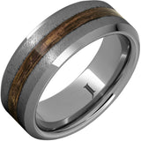 Barrel Aged™ Rugged Tungsten™ Ring with Bourbon Wood Inlay and Grain Finish