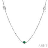2.25 MM Emerald and 1/4 Ctw Round Cut Diamond Precious Station Necklace in 14K White Gold