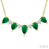 5x3 MM & 4x3 MM Pear Cut Emerald and 1/8 Ctw Round Cut Diamond Precious Necklace in 14K Yellow Gold