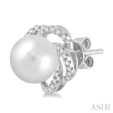 7 MM Cultured Pearls and 1/5 Ctw Round Cut Diamond Earrings in 14K White Gold