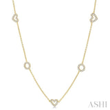 1 Ctw Heart and Circle Round Cut Diamond Station Necklace in 14K Yellow Gold