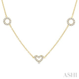 1 Ctw Heart and Circle Round Cut Diamond Station Necklace in 14K Yellow Gold