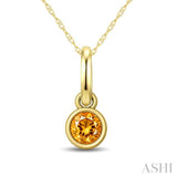 3X3 MM Round Shape Citrine Bezel Set Semi-Precious Solitaire Pendant With Chain in 10K Yellow Gold
