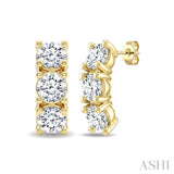 3/4 Ctw 3-Stone Round Cut Diamond Fashion Earrings in 14K Yellow Gold