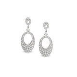 Platinum finish sterling silver micropave graduated open oval earrings with simulated diamonds