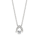 Platinum finish sterling silver micropave dancing stone small arc pendant with simulated diamonds on cable chain