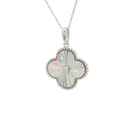 White Gold Clover Charm Necklace with Round Brilliant Diamond