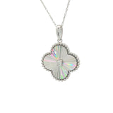 White Gold Clover Charm Necklace with Round Brilliant Diamond