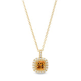 Gold finish sterling silver micropave simulated citrine pendant with simulated diamonds on 18 cable chain