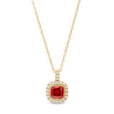 Gold finish sterling silver micropave simulated garnet pendant with simulated diamonds on 18 cable chain