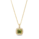 Gold finish sterling silver micropave simulated peridot pendant with simulated diamonds on 18 cable chain