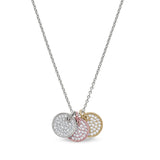 Gold & rose gold & gold vermeil finish sterling silver micropave 3 circle pendant with simulated diamonds on 16-18 adjustabl