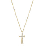 Gold finish sterling silver micropave tapered cross pendant with simulated diamonds on 16-18 adjustable chain