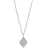 Platinum finish sterling silver micropave diamond shaped pendant with simulated diamonds on 16-18 adjustable chain