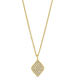 Gold finish sterling silver micropave diamond shaped pendant with simulated diamonds on 16-18 adjustable chain