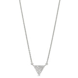 Platinum finish sterling silver micropave triangle necklace with simulated diamonds on 16-18 adjustable chain