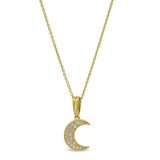 Gold finish sterling silver micropave moon pendant with simulated diamonds on 16-18 adjustable chain