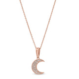 Rose gold finish sterling silver micropave moon pendant with simulated diamonds on 16-18 adjustable chain