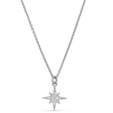 Platinum finish sterling silver micropave starburst pendant with simulated diamonds on 16-18 adjustable chain