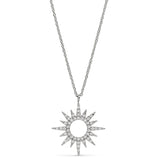 Platinum finish sterling silver micropave open starburst pendant with simulated diamonds on 16-18 adjustable chain