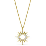 Gold finish sterling silver micropave open starburst pendant with simulated diamonds on 16-18 adjustable chain