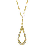 Gold finish sterling silver micropave teardrop pendant with simulated diamonds on 18 chain