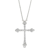 Platinum finish sterling silver micropave fancy cross pendant with simulated diamonds on 16-18 adjustable chain