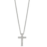 Platinum finish sterling silver micropave cross pendant with simulated diamonds on 16-18 adjustable chain