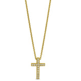 Gold finish sterling silver micropave cross pendant with simulated diamonds on 16-18 adjustable chain