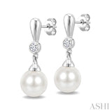 6 MM White Cultured Pearl and 1/20 Ctw Round Cut Diamond Earrings in 10K White Gold