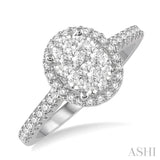 1/2 ctw Round Diamond Lovebright Oval Shape Halo Engagement Ring in 14K White and Yellow Gold