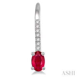 5x3 MM Oval Cut Ruby and 1/20 Ctw Round Cut Diamond Precious Earrings in 10K White Gold
