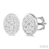 1/2 Ctw Oval Shape Lovebright Round Cut Diamond Bezel Stud Earring in 14K White Gold