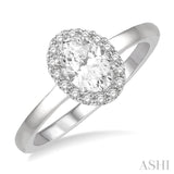 1/3 Ctw Round Cut Diamond Halo Engagement Ring With 1/4 Ct Oval Cut Center Stone in 14K White Gold