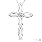 1/50 Ctw Round Cut Diamond Cross Pendant in Sterling Silver with Chain