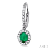 5x3 MM Oval Cut Emerald and 1/4 Ctw Round Cut Diamond Earrings in 14K White Gold