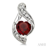 6x6 MM Heart Shape Garnet and 1/20 ctw Single Cut Diamond Earrings in Sterling Silver