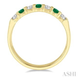 3 MM Emerald and 3/8 ctw Round Cut Diamond Precious Wedding Band in 14K Yellow Gold