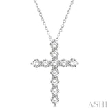 4 Ctw Round Cut Diamond Cross Pendant in 14K White Gold with Chain
