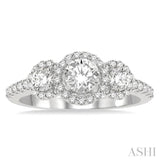 1 Ctw Past, Present & Future Diamond Engagement Ring With 3/8 Ct Round Cut Center Stone in 14K White Gold