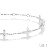 1/6 ctw Cross Charm Petite Round Cut Diamond Station Bracelet in 10K White Gold