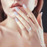 7/8 Ctw Oval Shape Tri-Mount Baguette and Round Cut Diamond Semi-Mount Engagement Ring in 14K White Gold