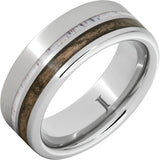 Barrel Aged Serinium® Ring with Bourbon Wood and Deer Antler Inlays