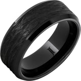 Black Diamond Ceramic Ring with Hand Carved Bark Engraving