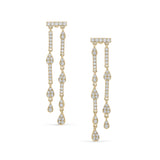 Gold finish sterling silver micropave two row drop earrings with simulated diamonds