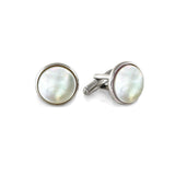 Rhodium Finish Round Mother Of Pearl Cufflinks