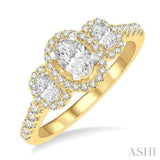 1 Ctw Past Present and Future Round Cut Diamond Engagement Ring With 3/8 Ct Oval Cut Center Stone in 14K Yellow and White Gold