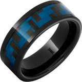 Black Diamond Ceramic Blue Carbon Fiber Inlay Ring